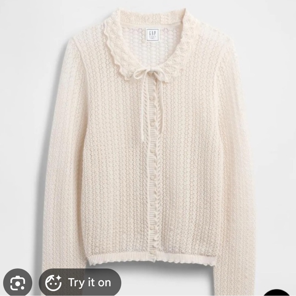Doen gap cream crochet pointelle cardigan med Gillian Stevens Shaina mote style - Picture 2 of 2